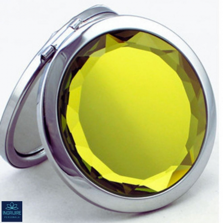 Oglinda de poseta, cristal decorativ lemon , 7 cm, lupa x3, otel inoxidabil [4]
