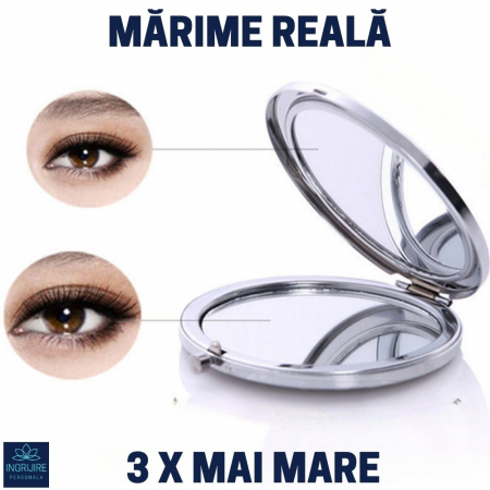 Oglinda de poseta, cristal decorativ lemon , 7 cm, lupa x3, otel inoxidabil [6]