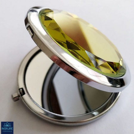 Oglinda de poseta, cristal decorativ lemon , 7 cm, lupa x3, otel inoxidabil [16]