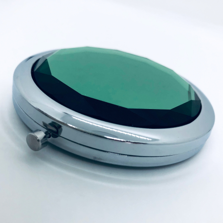Oglinda de poseta, cristal decorativ verde, 7 cm, lupa x3, otel inoxidabil [2]