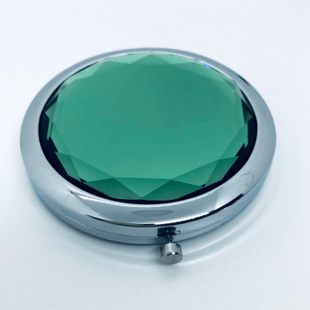 Oglinda de poseta, cristal decorativ verde, 7 cm, lupa x3, otel inoxidabil [1]