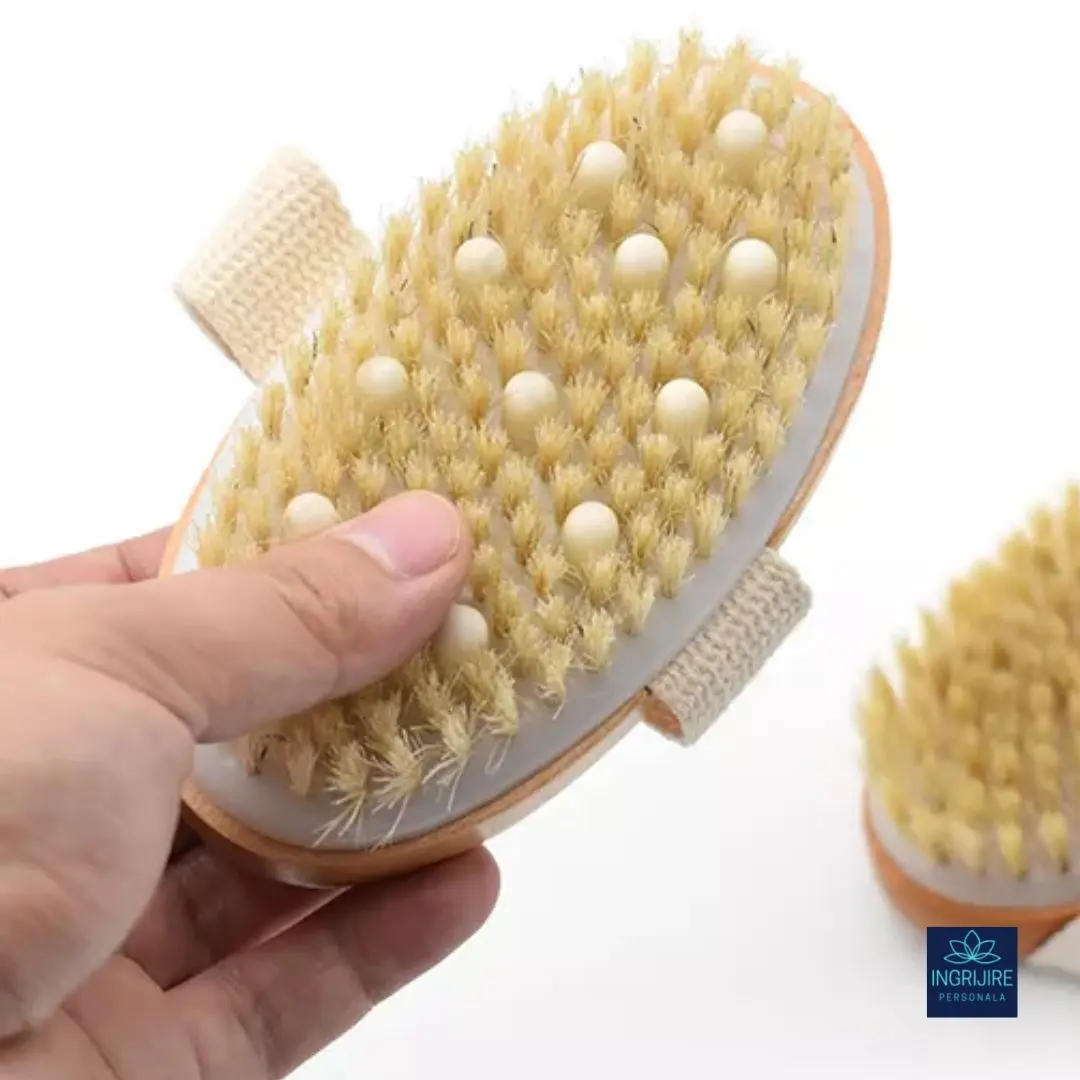 Perie de baie din lemn de bambus cu bulbi pentru masaj si exfoliere, maner detasabil, rezistenta la apa [5]