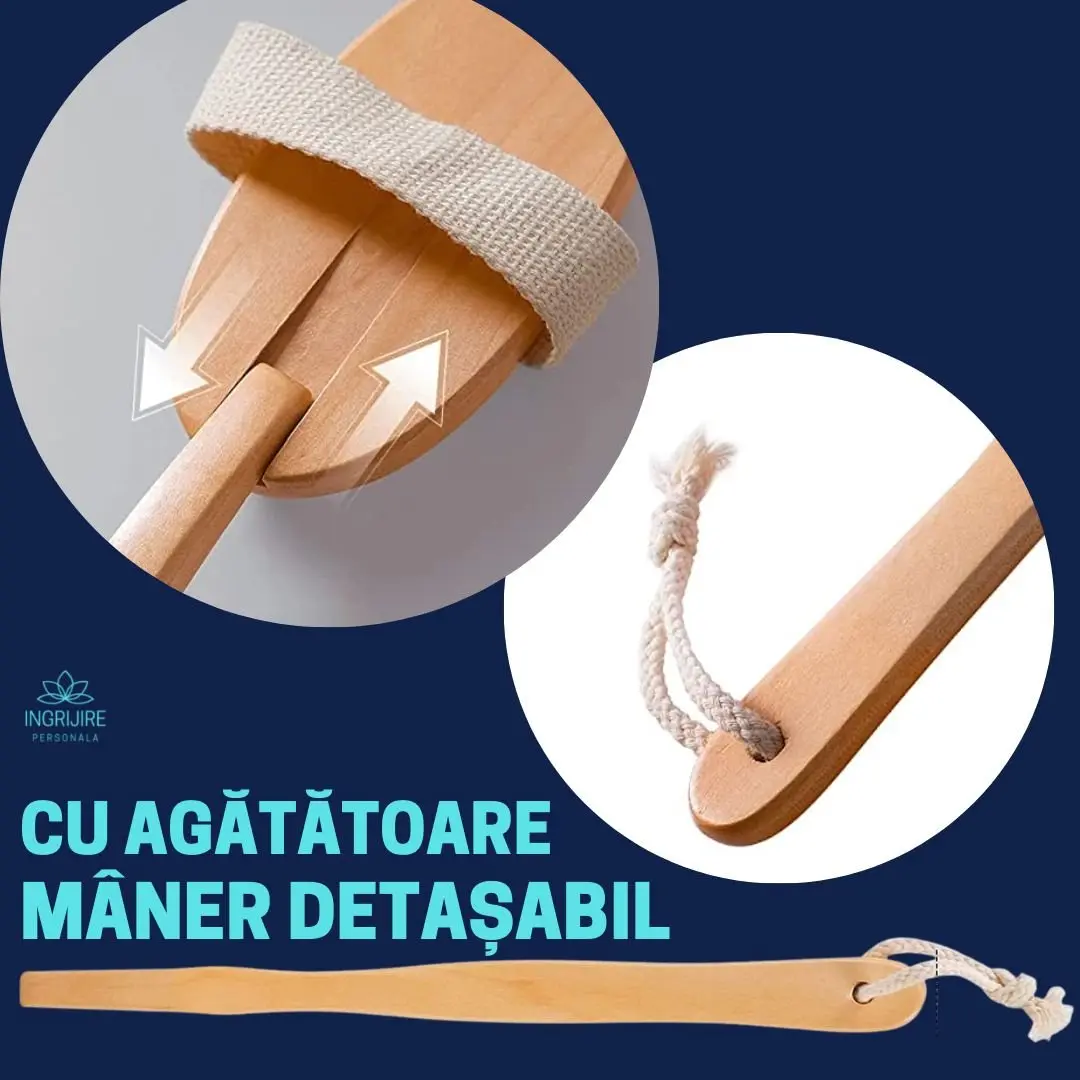 Perie de baie din lemn de bambus cu bulbi pentru masaj si exfoliere, maner detasabil, rezistenta la apa [1]
