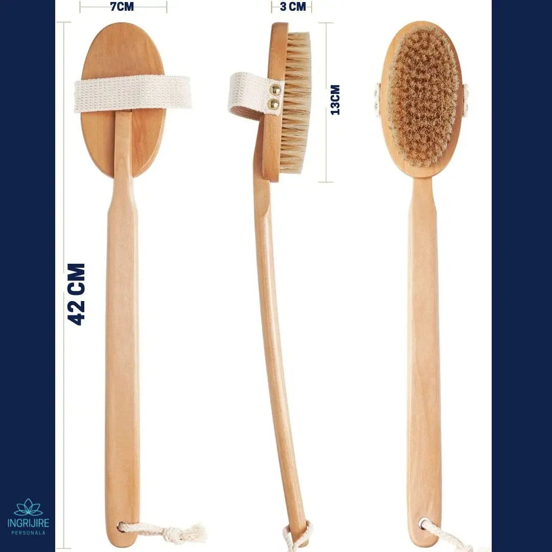 Perie de baie din lemn, maner detasabil, peri din nylon baretă anti-alunecare [1]