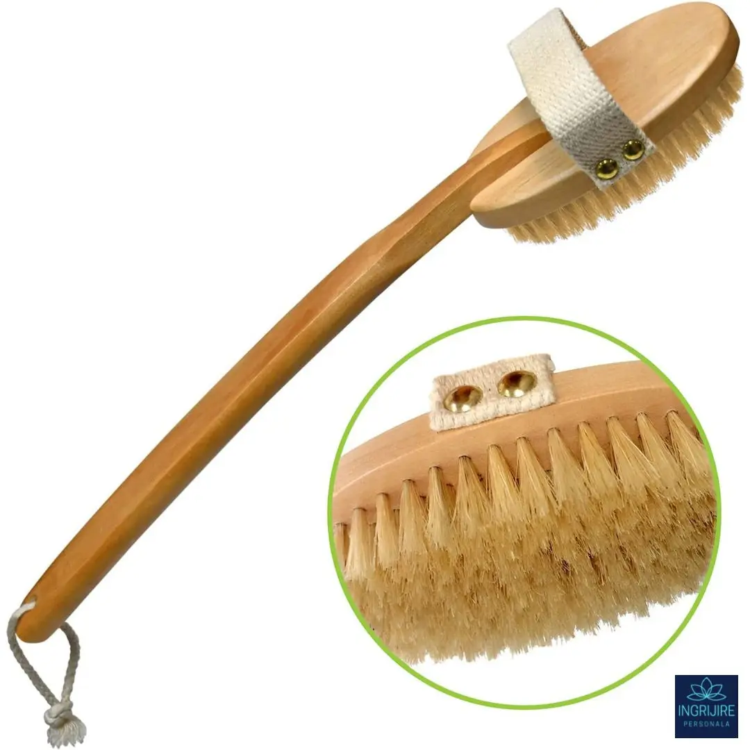 Perii de baie - Perie de baie din lemn, maner detasabil, peri din nylon baretă anti-alunecare