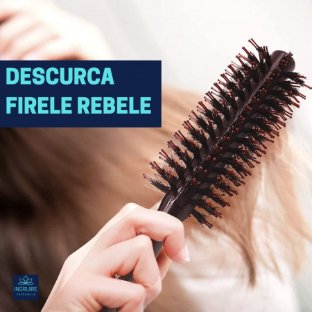 Perie de par circulara, maner hexagonal din lemn, termorezistenta [7]