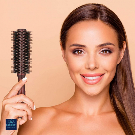 Perie de par circulara, maner hexagonal din lemn, termorezistenta [2]