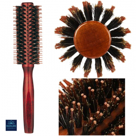 Perie de par circulara, maner hexagonal din lemn, termorezistenta [0]