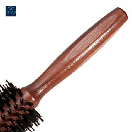 Perie de par circulara, maner hexagonal din lemn, termorezistenta [9]