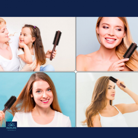 Perie de par circulara, maner hexagonal din lemn, termorezistenta [10]