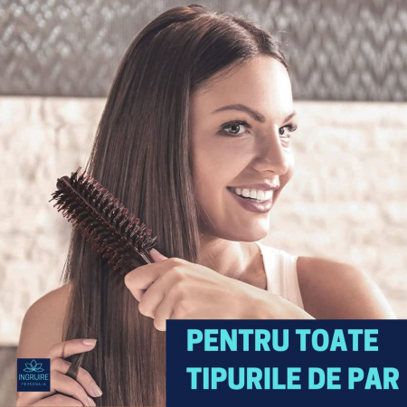 Perie de par circulara, maner hexagonal din lemn, termorezistenta [4]