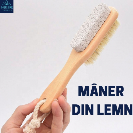 Perie dubla cu piatra ponce si maner din lemn [5]