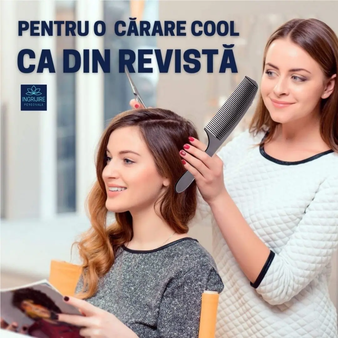 Pieptan pentru frizerie drept - BLACK - CU MANER [2]