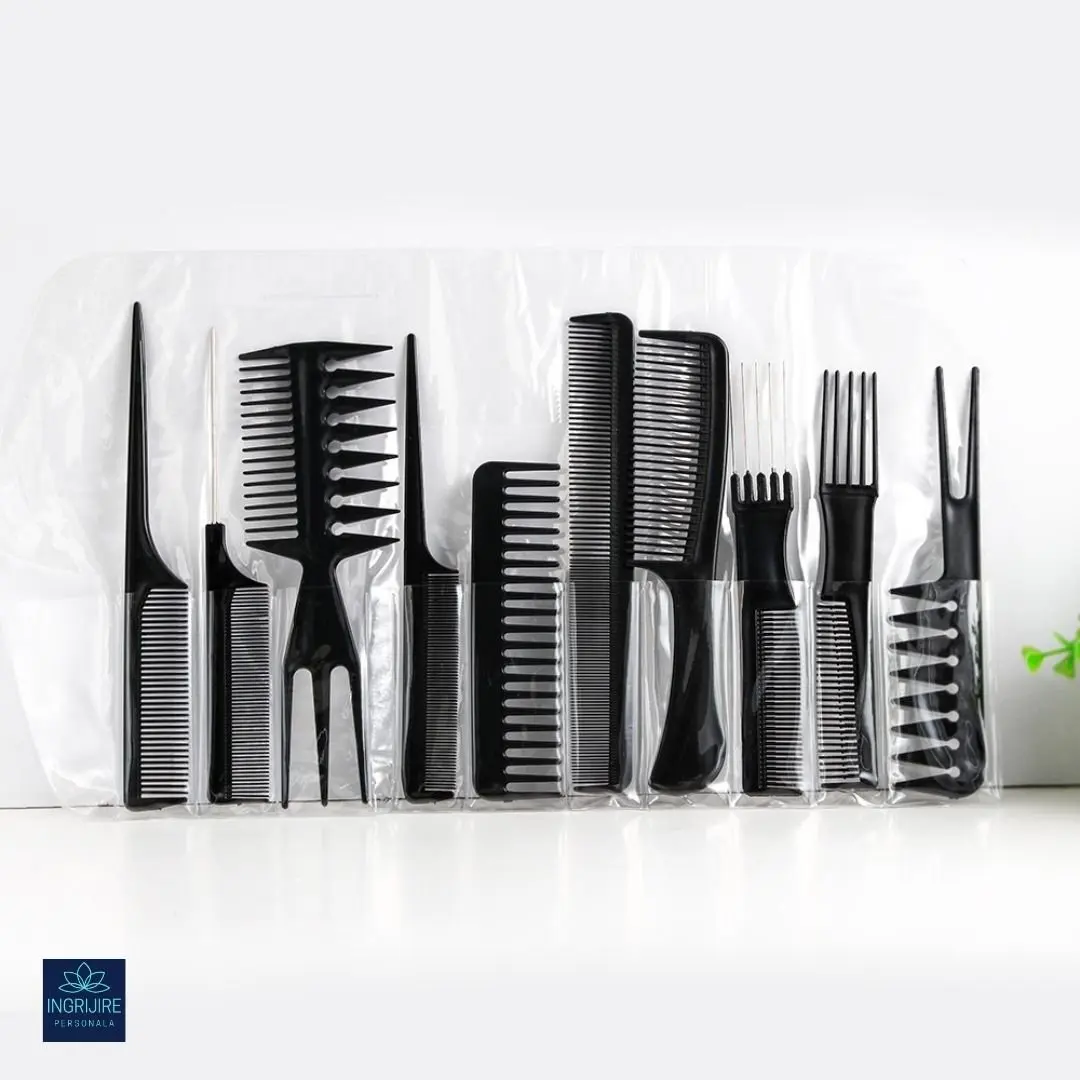 Piepteni - Set 10 piepteni cu carcasa pentru coafor / frizerie