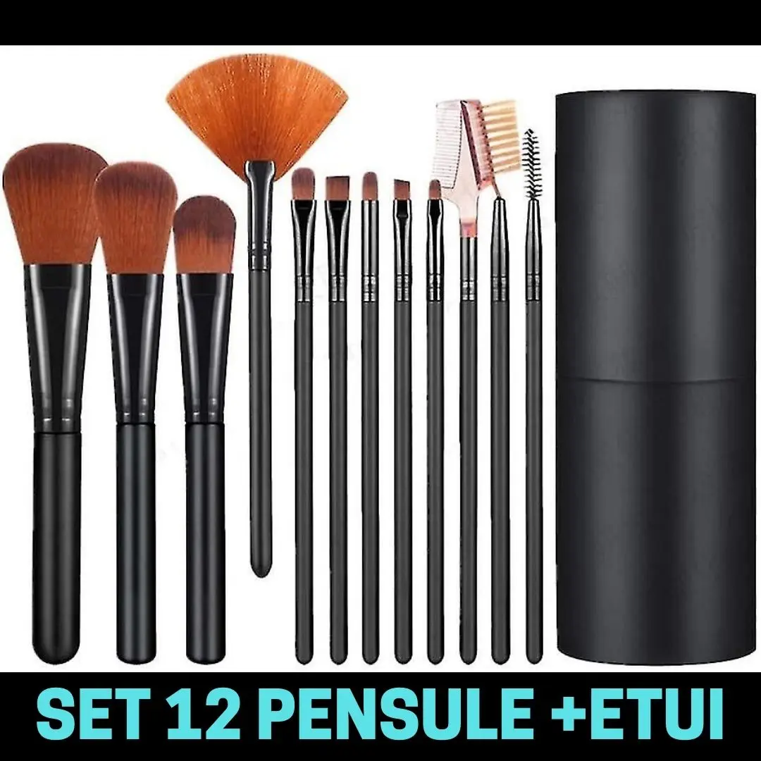Set 12 pensule Black Elegance, machiaj profesional, cilindru transport [7]