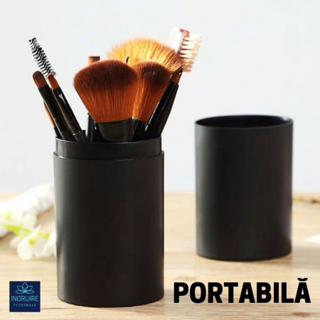Set 12 pensule Black Elegance, machiaj profesional, cilindru transport [33]