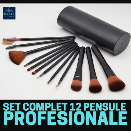 Set 12 pensule Black Elegance, machiaj profesional, cilindru transport [30]