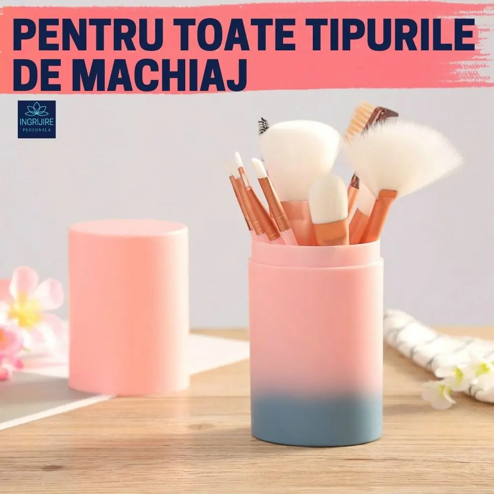 Set 12 pensule Flamingo Pink, machiaj profesional, cilindru transport [7]