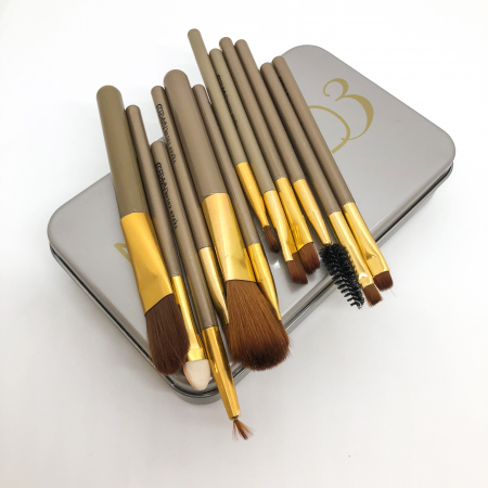 Set 12 pensule Nude, machiaj profesional, cutie metalica [8]