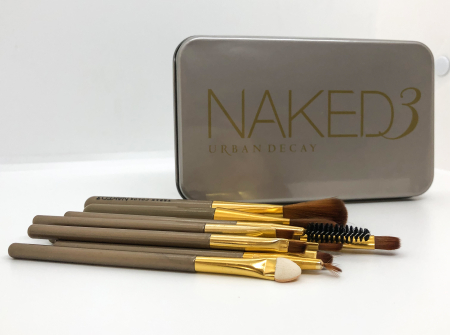 Set 12 pensule Nude, machiaj profesional, cutie metalica [10]