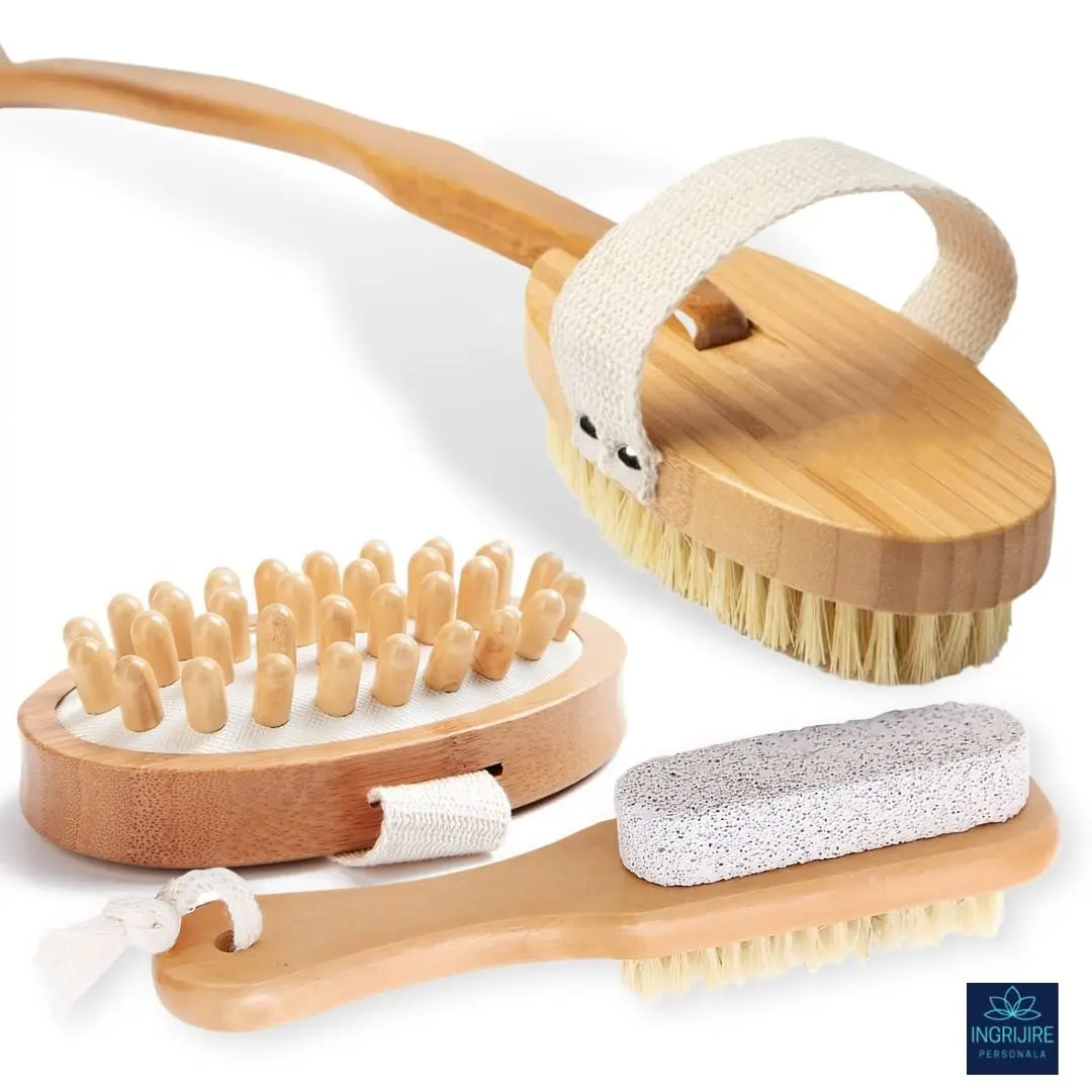 Perii de baie - Set 3 perii de baie pentru masaj si tonifiere, lemn