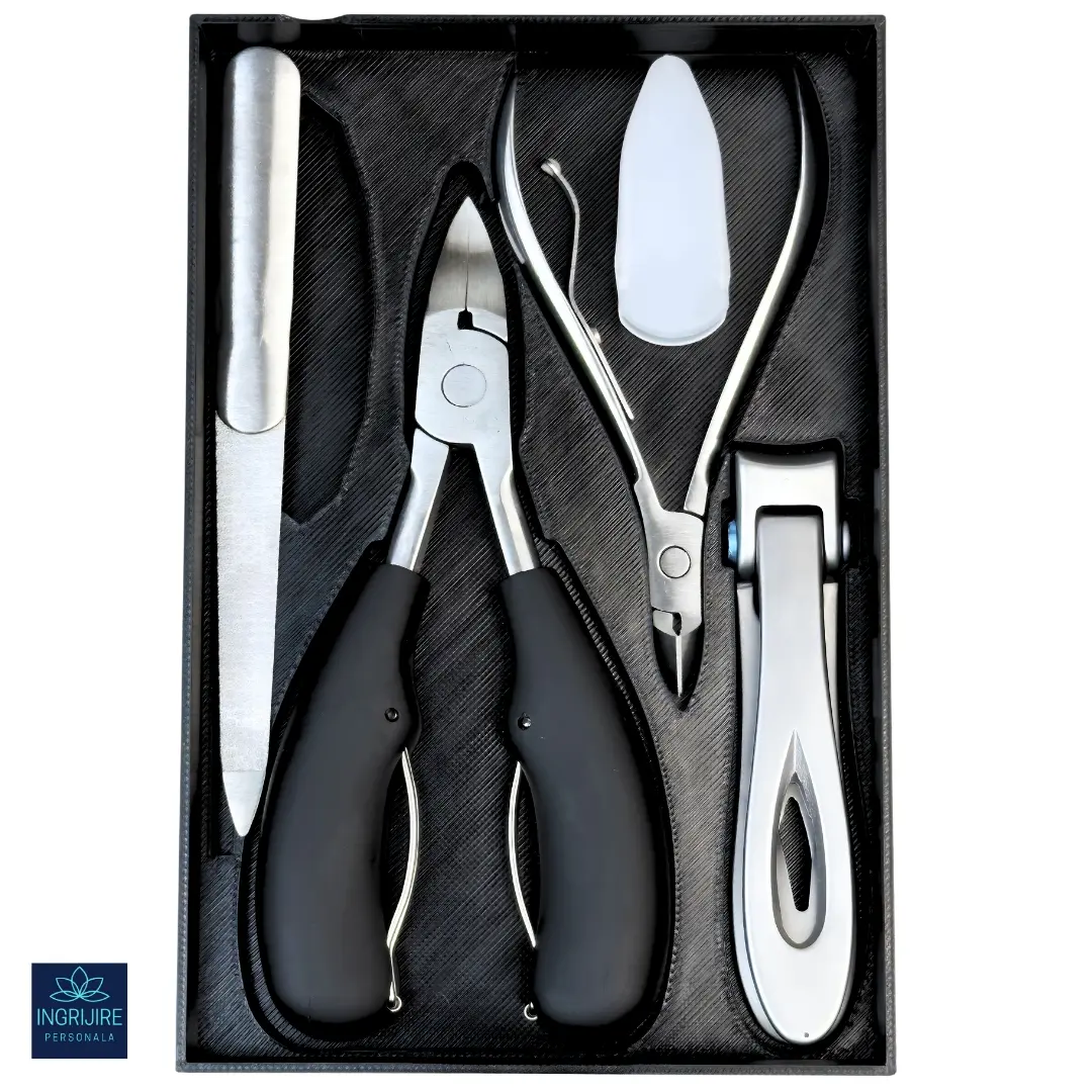 Unghiere si clesti - Set complet pentru pedichiura, 4 piese, otel inoxidabil, Black