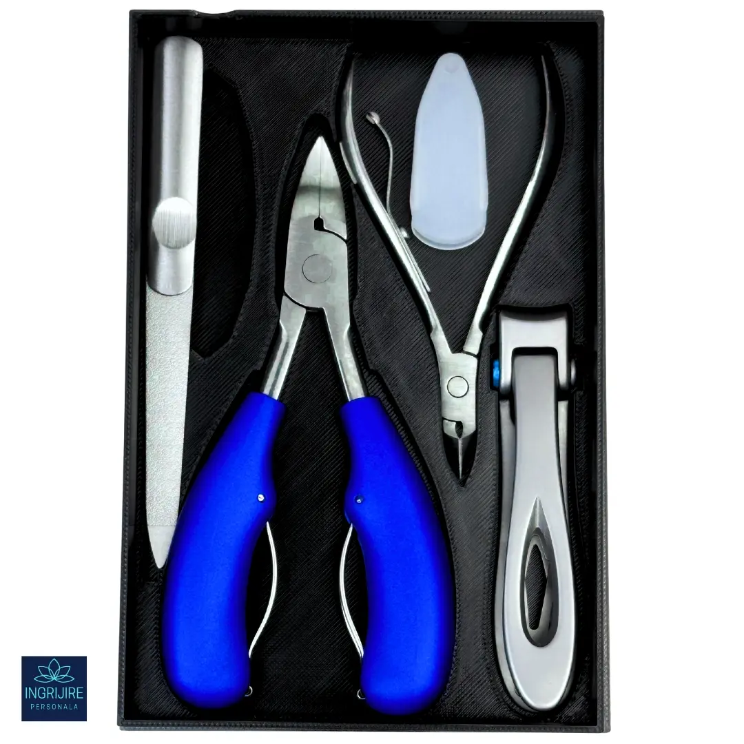 Unghiere si clesti - Set complet pentru pedichiura, 4 piese, otel inoxidabil, Blue