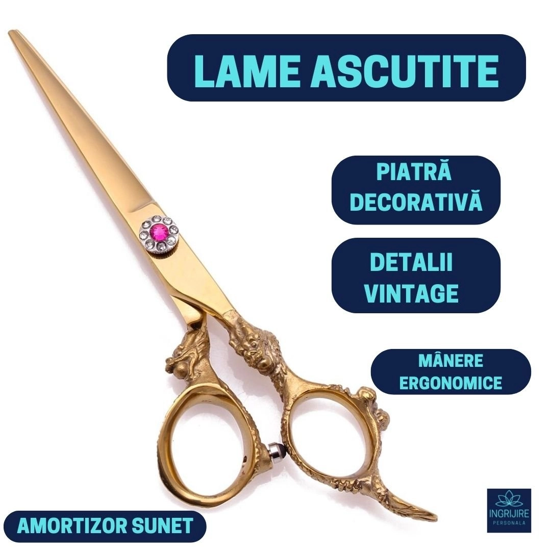 Set de 2 foarfece de tuns 6'', otel japonez, Royal gold [1]