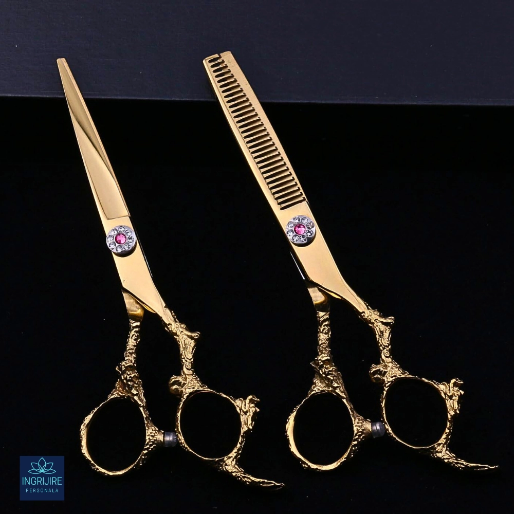 Set de 2 foarfece de tuns 6'', otel japonez, Royal gold [5]