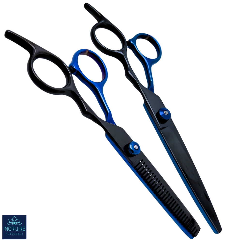 Foarfece de tuns - Set de 2 foarfece de tuns si filat 6''- black&blue