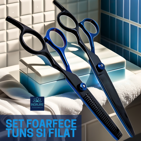 Foarfece de tuns - Set de 2 foarfece de tuns si filat 6''- black&blue