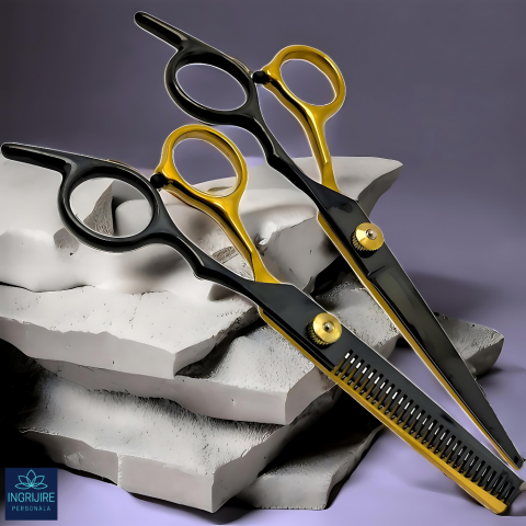 Foarfece de tuns - Set de 2 foarfece de tuns si filat 6''- black&gold
