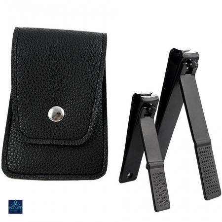 Set de 2 unghiere pentru manichiura&pedichiura cu carcasa din piele ecologica, otel negru mat [1]