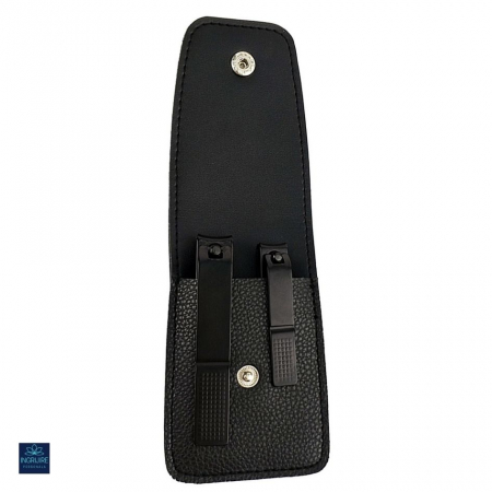 Set de 2 unghiere pentru manichiura&pedichiura cu carcasa din piele ecologica, otel negru mat [2]