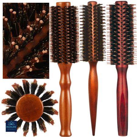 Set de 3 perii pentru frizerie, maner din lemn, termorezistente [0]