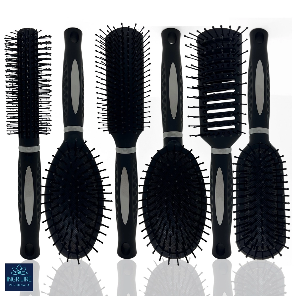 Perii de par - Set de 6 perii de par, BLACK, pentru coafor/frizerie