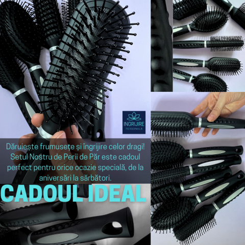 Set de 6 perii de par, BLACK, pentru coafor/frizerie [14]