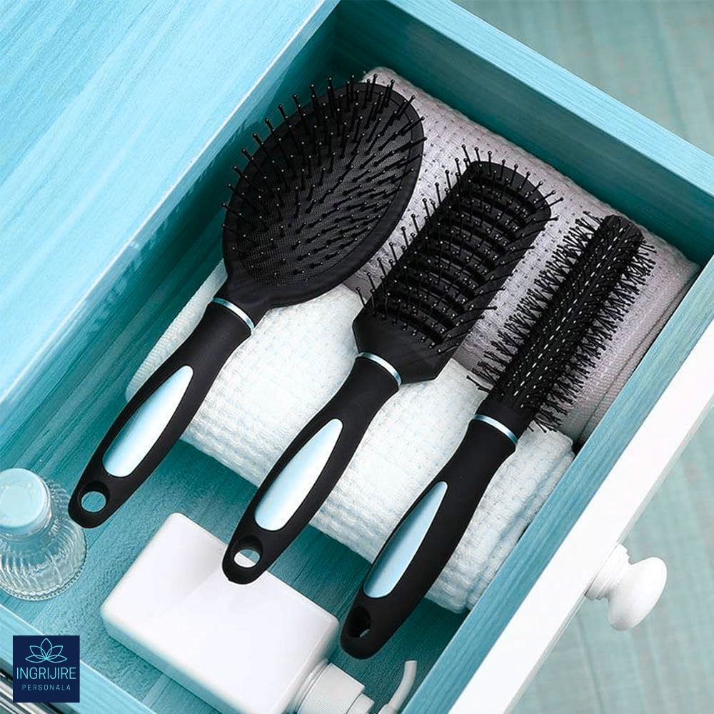 Set de 6 perii de par, BLACK, pentru coafor/frizerie [8]