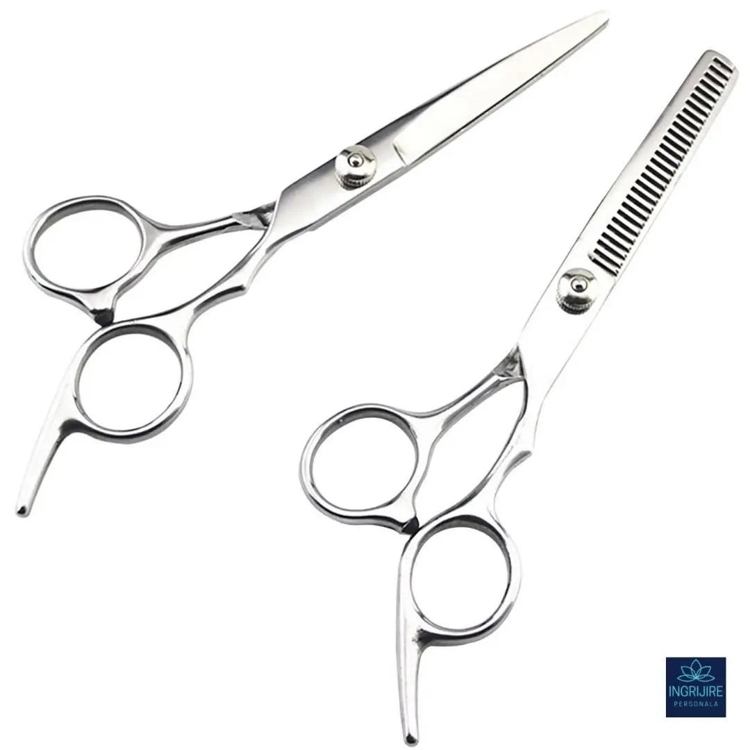 Foarfece de tuns - Set profesional de 2 foarfece de tuns si filat 6'', finisaj tip oglinda