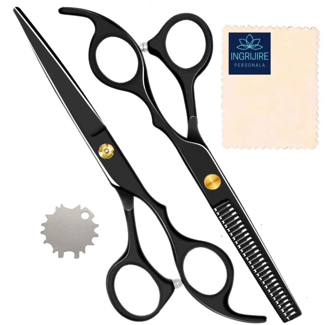 Set profesional de 2 foarfece de tuns si filat 6'', Matte Black [1]