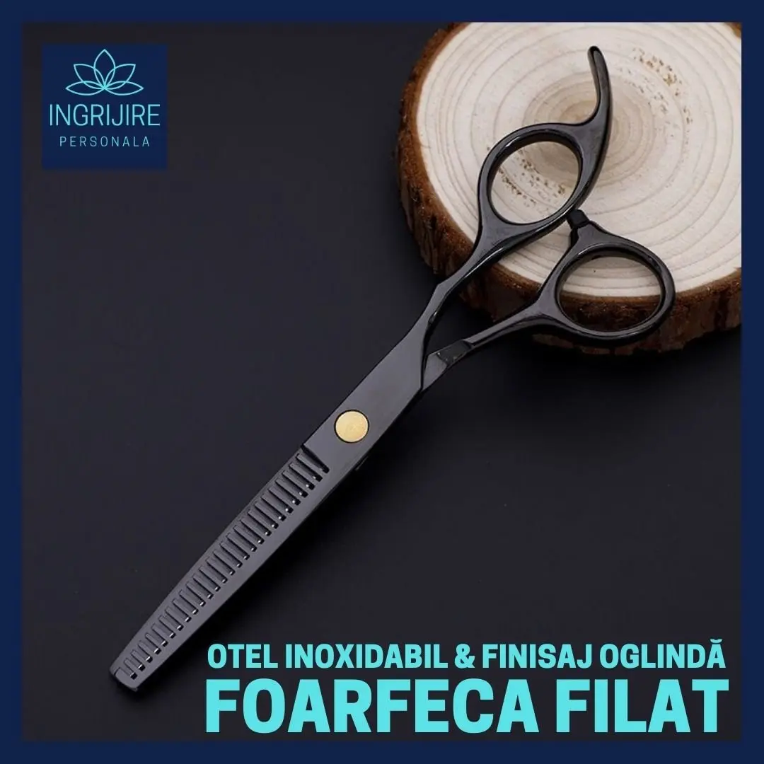 Set profesional de 2 foarfece de tuns si filat 6'', Matte Black [4]