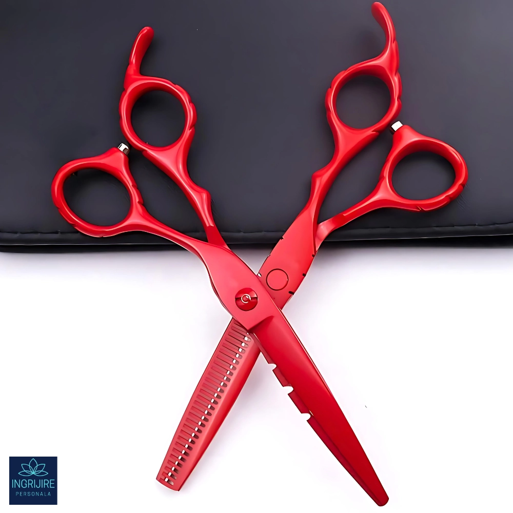 Foarfece de tuns - Set profesional de 2 foarfece de tuns si filat 6''- phantom red