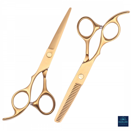 Foarfece de tuns - Set profesional de 2 foarfece de tuns si filat 6''- Royal Gold