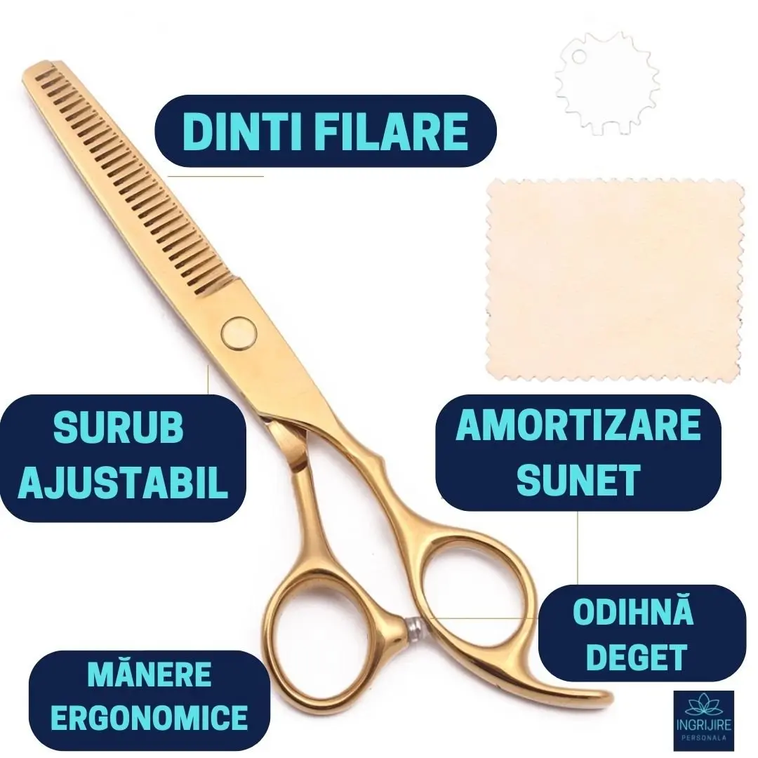 Set profesional de 2 foarfece de tuns si filat 6''- Royal Gold [7]