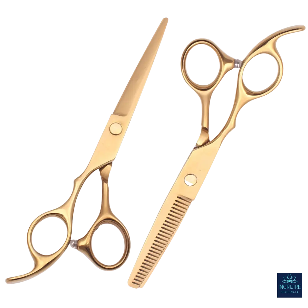 Foarfece de tuns - Set profesional de 2 foarfece de tuns si filat 6''- Royal Gold