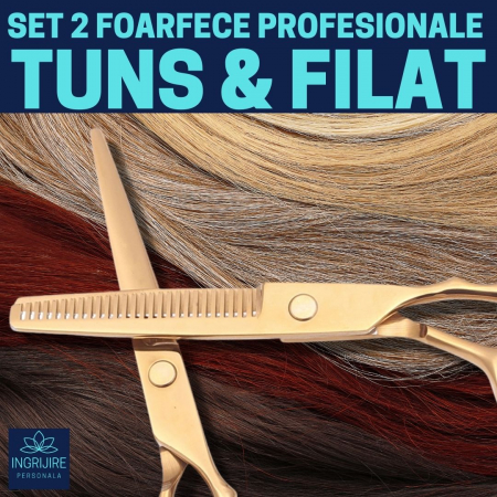 Set profesional de 2 foarfece de tuns si filat 6''- Royal Gold [1]