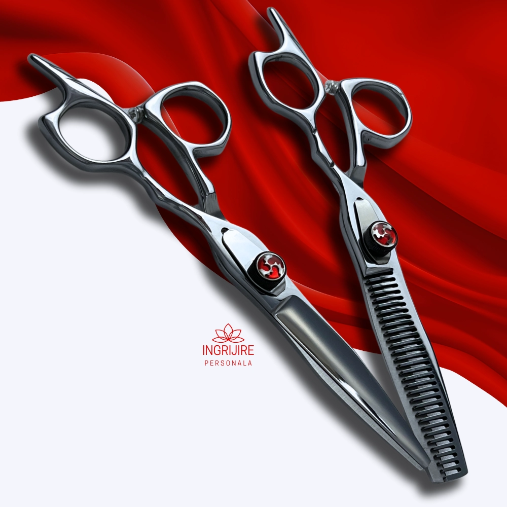 Foarfece de tuns - Set profesional de 2 foarfece de tuns si filat 6'' - Silver Master