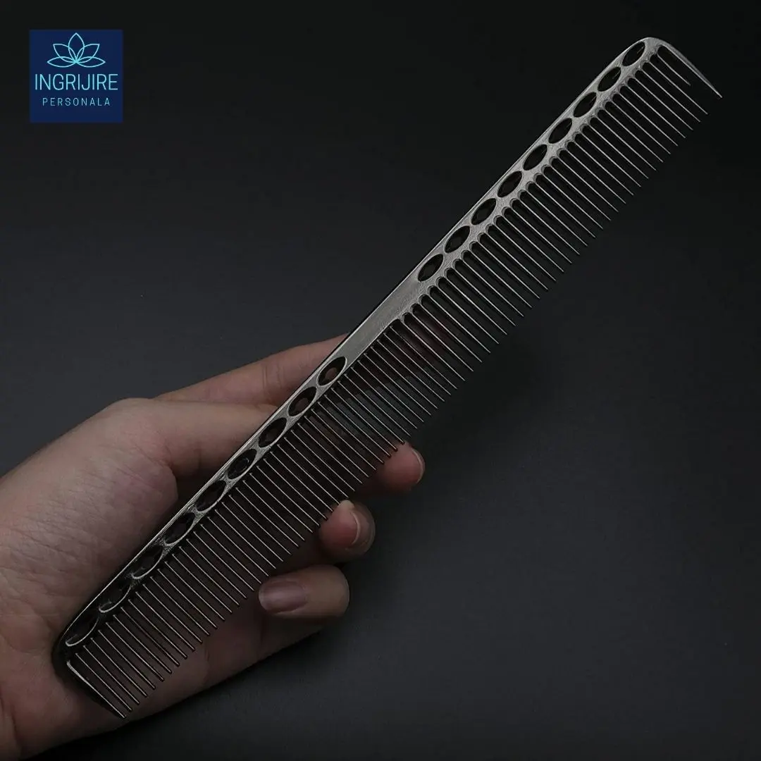 Set profesional pentru frizerie format din foarfece pentru tuns si filat 6'', brici cu lama interschimbabila si pieptan, Matte Black [5]