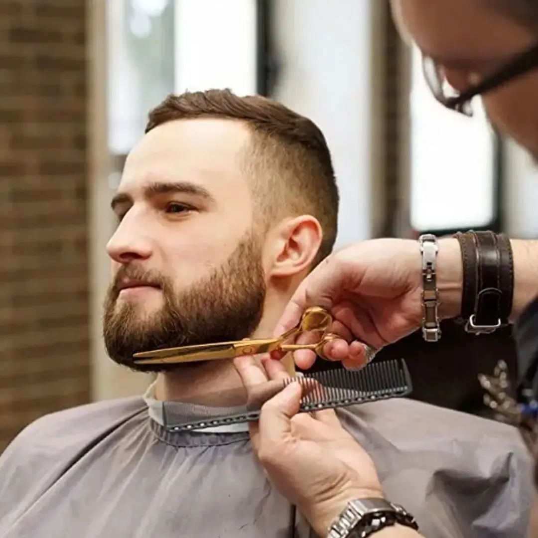 Set profesional pentru frizerie format din foarfece pentru tuns si filat 6'', brici cu lama interschimbabila si pieptan, Royal Gold [8]