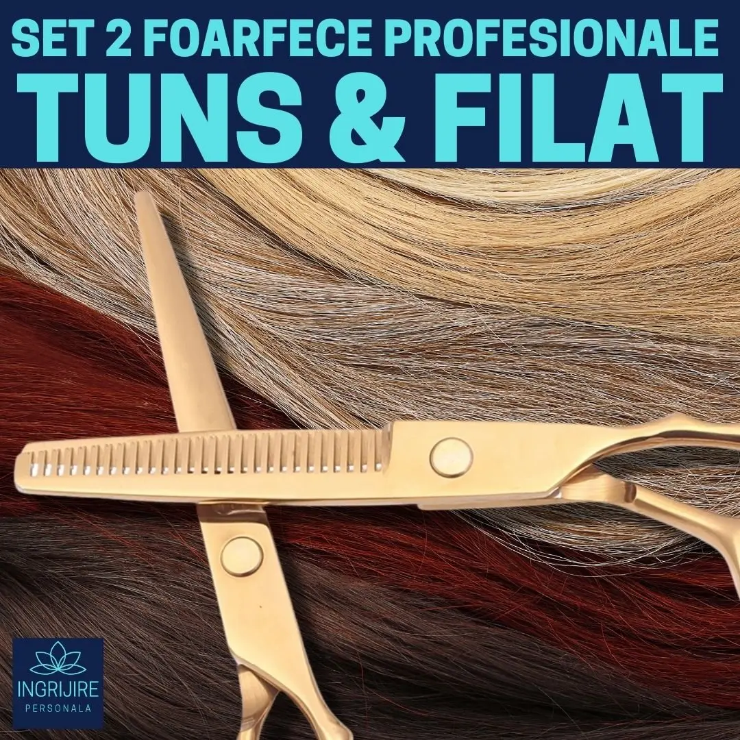 Set profesional pentru frizerie format din foarfece pentru tuns si filat 6'', brici cu lama interschimbabila si pieptan, Royal Gold [1]